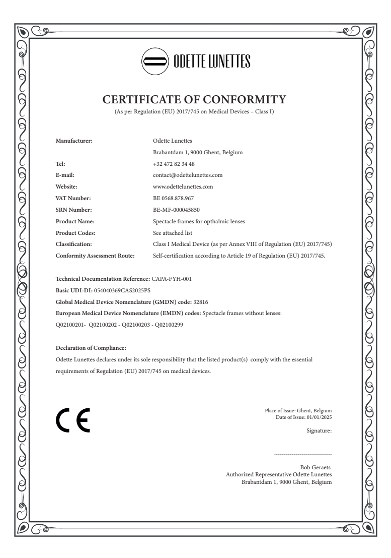 Certificate of conformity