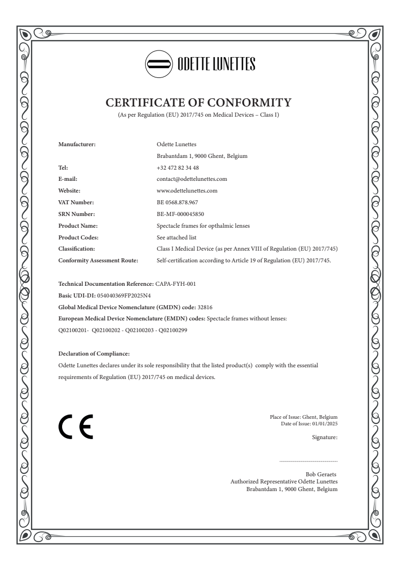 Certificate of conformity