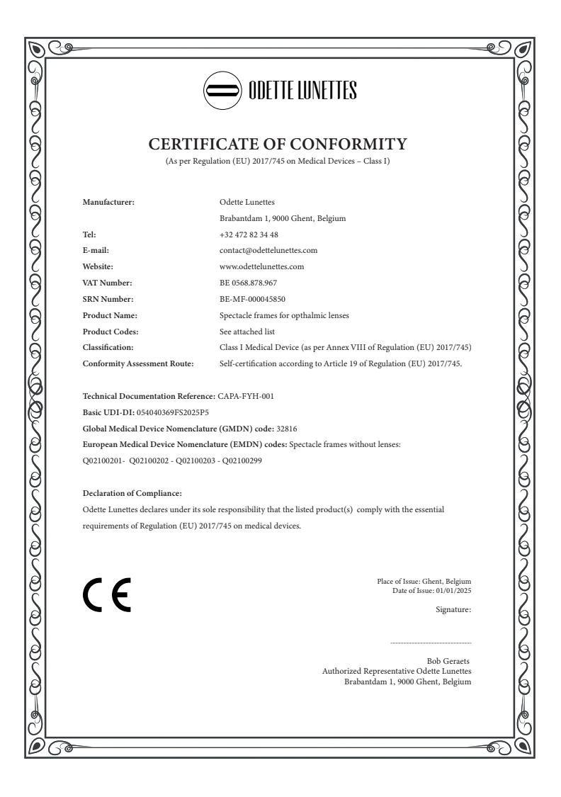 Certificate of conformity